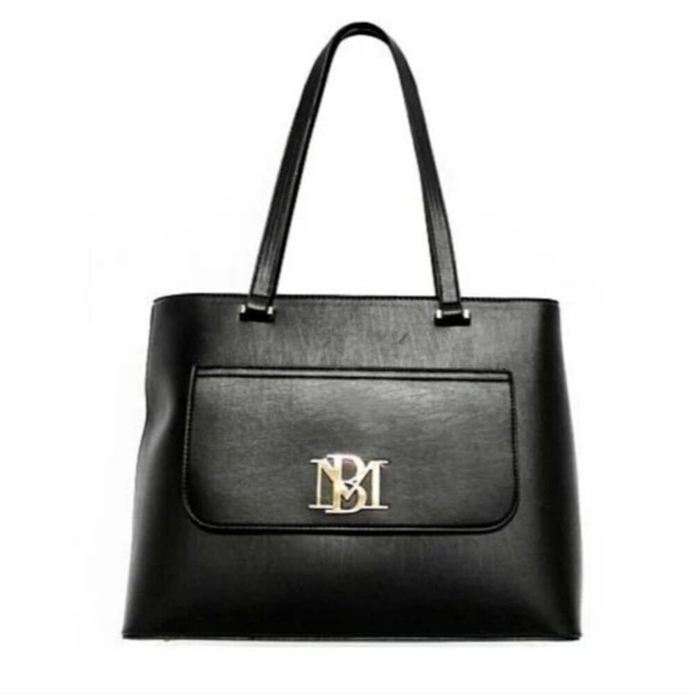 Badgley Mischka Black Square - MT Vegan Leather Tote/Handbag w Gold BM Logo NWT